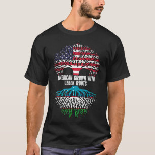 Camiseta Americano cresceu com a bandeira uzbeque Roots USA