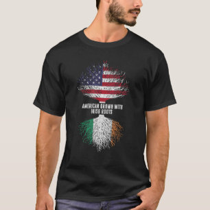 Camiseta Americano Cresceu com a Irish Roots Usa Flag Irlan