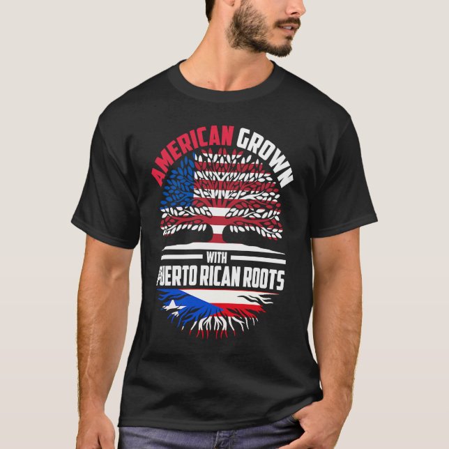 Camiseta Americano cresceu com as raízes porto-riquenhas Po (Frente)
