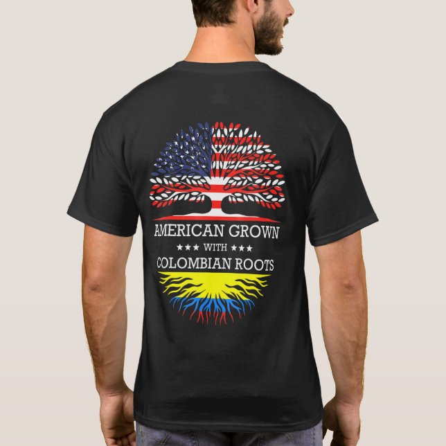 Camiseta Americano Cresceu Com Bandeira Colombiana Roots Us (Verso)