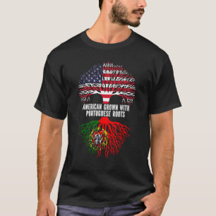 Camiseta Americano cresceu com bandeira portuguesa roots US