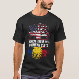 Camiseta Americano cresceu com bandeira romena roots USA