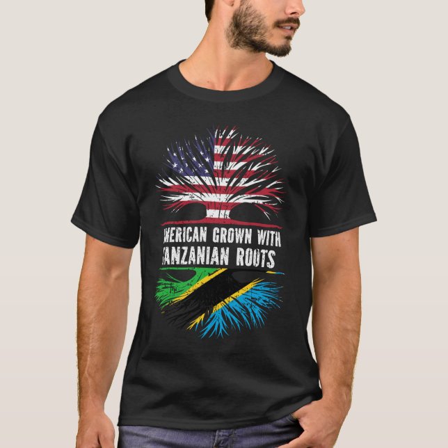 Camiseta Americano cresceu com bandeira tanzaniana Roots US (Frente)