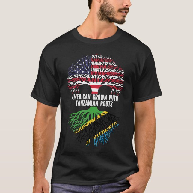 Camiseta Americano cresceu com bandeira tanzaniana Roots US (Frente)