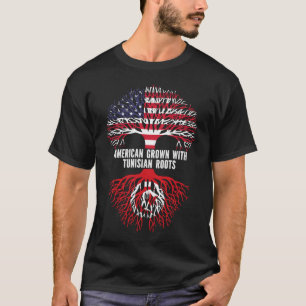 Camiseta Americano cresceu com bandeira tunisiana roots USA