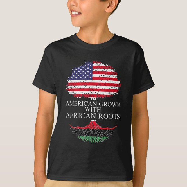 Camiseta Americano cresceu com raízes africanas, Black Afri (Frente)