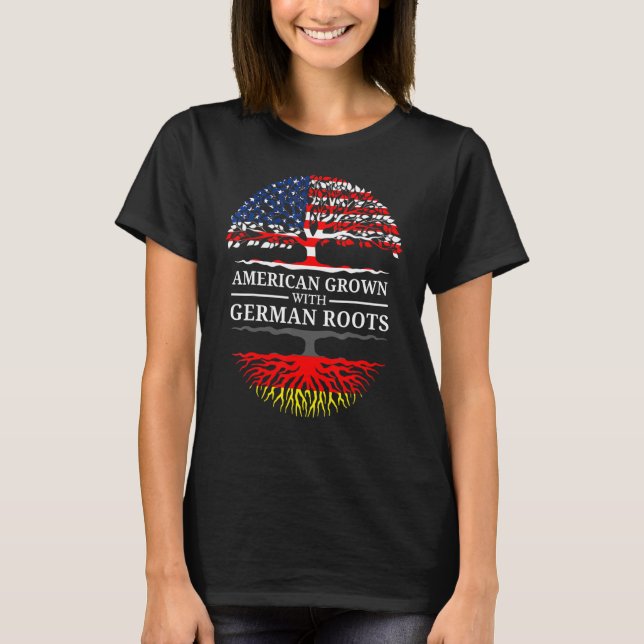 Camiseta Americano Cresceu com Raízes Alemãs E Árvore De Ba (Frente)