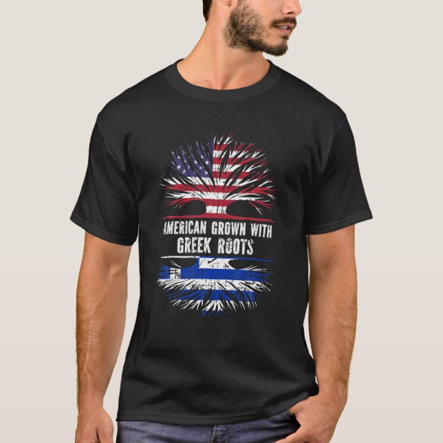 Camiseta Americano Cresceu com Raízes Gregas Grécia de Band (Frente)