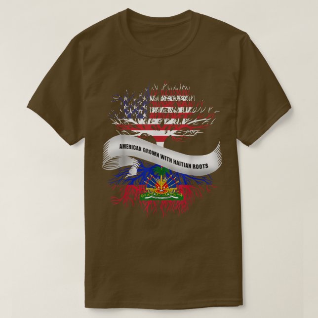 Camiseta Americano cresceu com Raízes Haitianas no Haiti Te (Frente do Design)