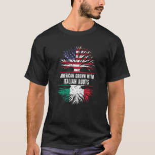 Camiseta Americano Cresceu com Raízes Italianas na Bandeira