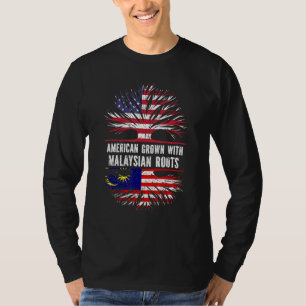 Camiseta Americano cresceu com raízes malaias na bandeira m