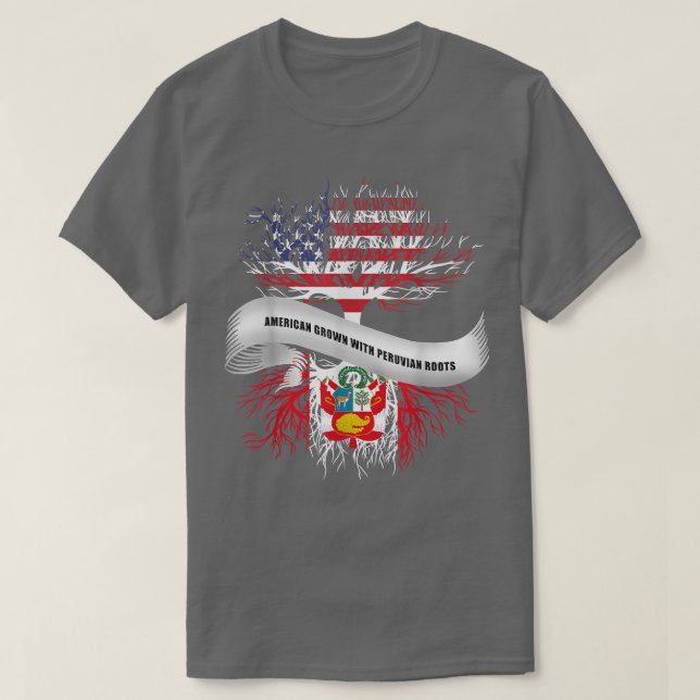 Camiseta Americano cresceu com Raízes Peruanas e Bandeira d (Frente do Design)