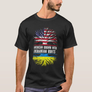 Camiseta Americano Cresceu com Raízes Ucranianas EUA Flag 