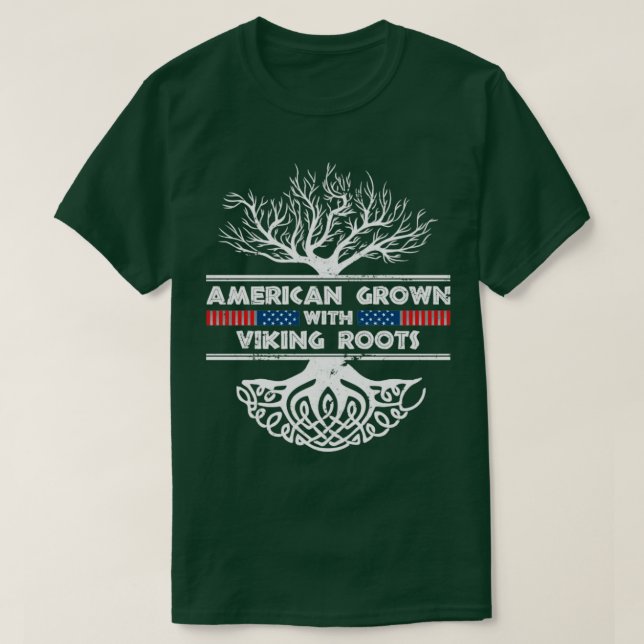 Camiseta Americano cresceu com raízes viking escandinavas (Frente do Design)