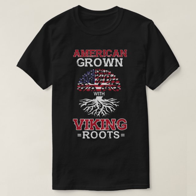 Camiseta Americano cresceu com raízes viking patrióticas no (Frente do Design)