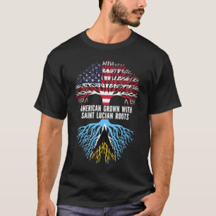 Camiseta Americano cresceu com Santo Lucian Roots USA Flag