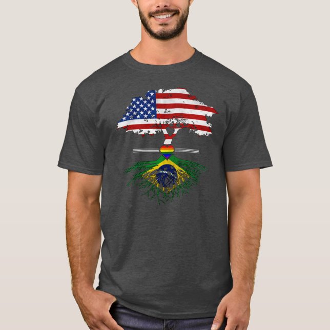 Camiseta Americano cresceu Gay do Coração das Raízes no Bra (Frente)