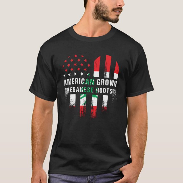 Camiseta Americano cresceu Libanês Raízes Libanesas Bandeir (Frente)
