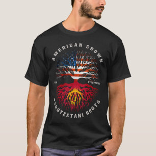 Camiseta Americano Cresceu Quirguistão Roota Bandeira do Qu