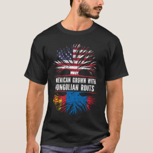 Camiseta Americano crescido com a bandeira Mongol Roots USA