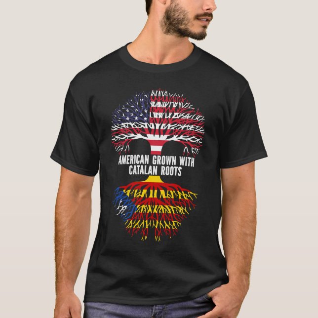 Camiseta Americano crescido com bandeira Catalã Roots USA (Frente)