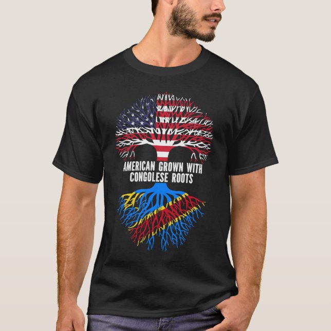 Camiseta Americano crescido com bandeira Congolesa Roots US (Frente)