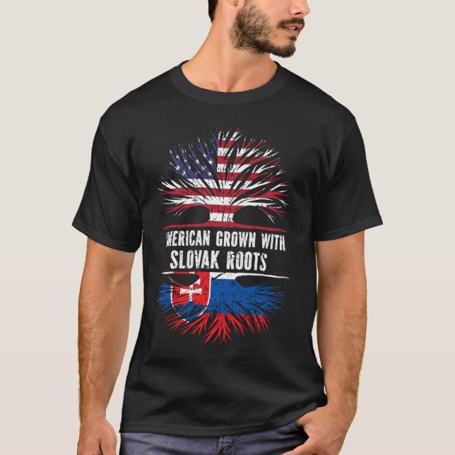 Camiseta Americano crescido com bandeira eslovaca Roots USA (Frente)