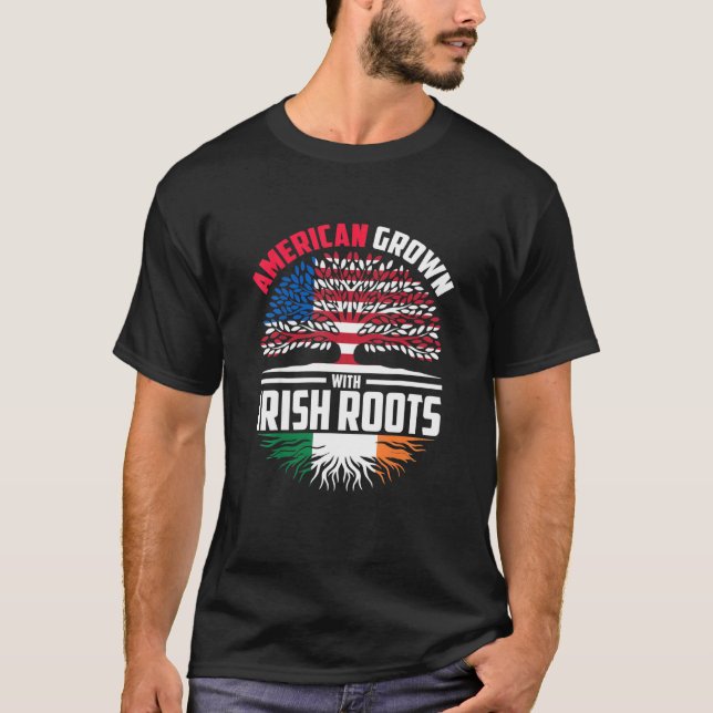 Camiseta Americano Crescido com Bandeira Irlandesa Roots Ir (Frente)