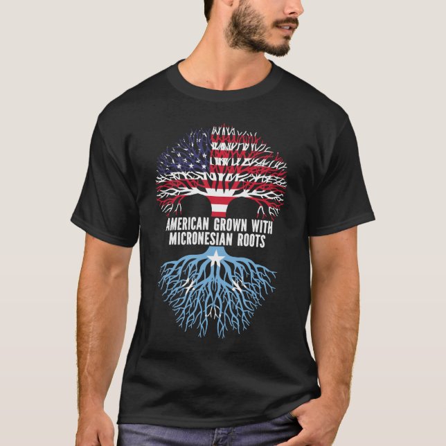 Camiseta Americano crescido com bandeira Micronésia Raízes  (Frente)
