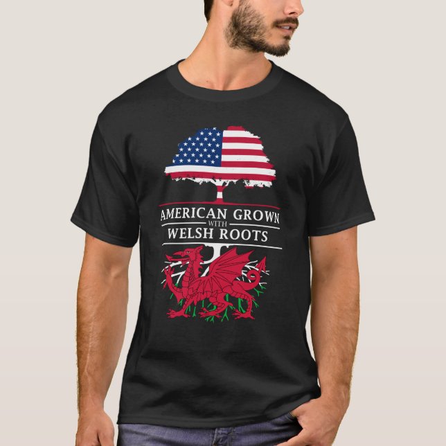 Camiseta Americano crescido com design de Wales   das (Frente)