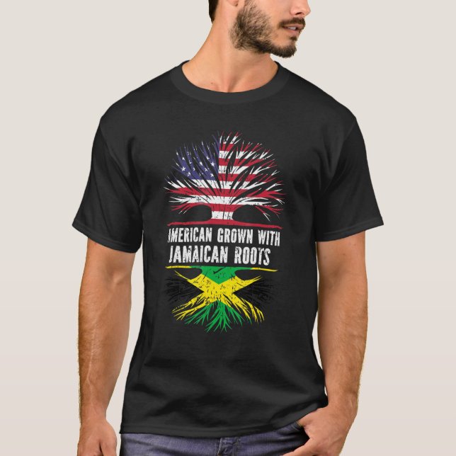 Camiseta Americano crescido com jamaicano raízes norte-amer (Frente)