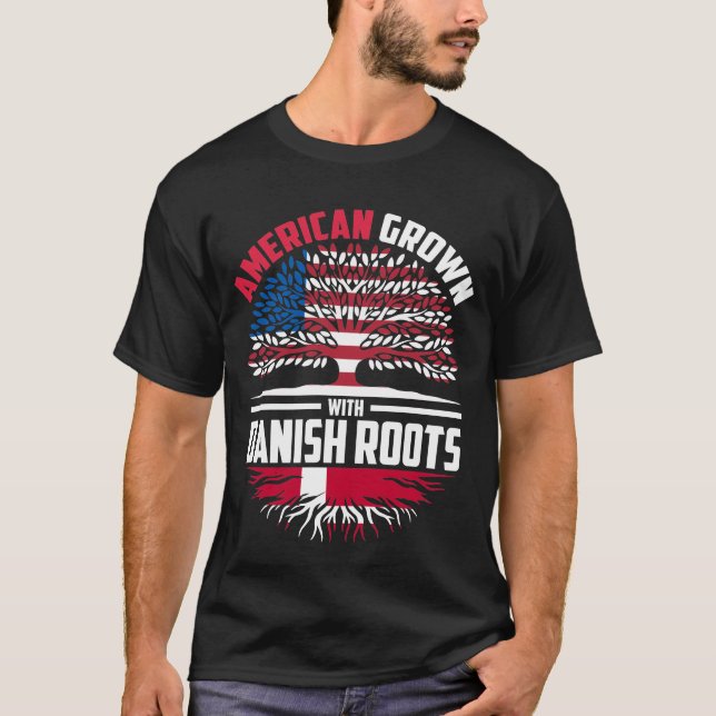 Camiseta Americano Crescido Com Raízes Dinamarquesas, Flag  (Frente)