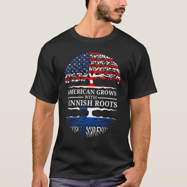 Camiseta Americano Crescido com Raízes Finlandesas Árvore d (Frente)
