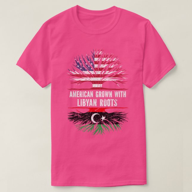 Camiseta Americano crescido com Raízes Líbias EUA Bandeira  (Frente do Design)