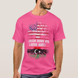 Camiseta Americano crescido com Raízes Líbias EUA Bandeira