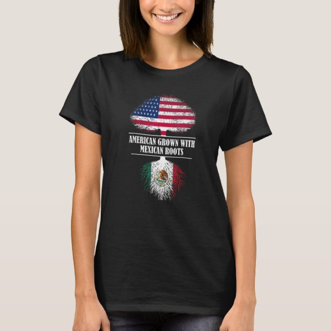 Camiseta Americano crescido com raízes mexicanas, pavilhão  (Frente)