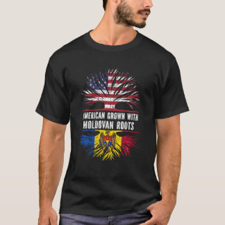 Camiseta Americano Crescido com Raízes Moldovan USA Flag Mo