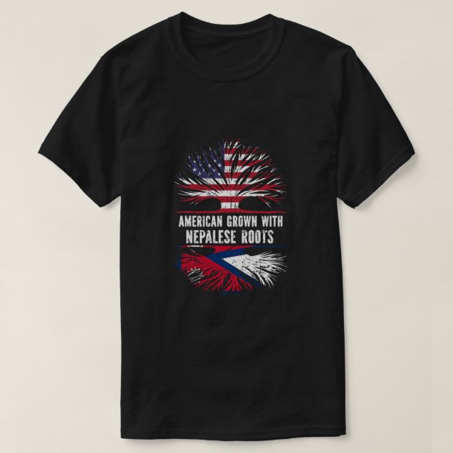 Camiseta Americano crescido com Raízes Nepalesas e Estados  (Frente do Design)