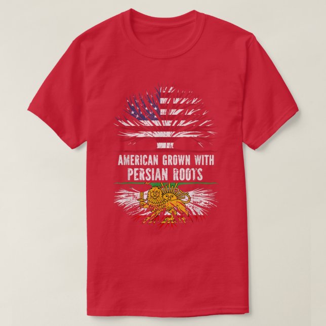 Camiseta Americano crescido com Raízes Persas EUA Bandeira  (Frente do Design)