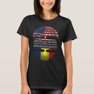 Camiseta Americano Crescido Com Raízes Romenas Usa Bandeira