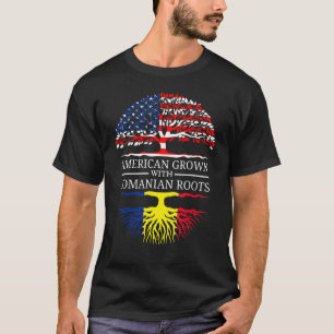 Camiseta Americano Crescido Com Raízes Romenas Usa Bandeira