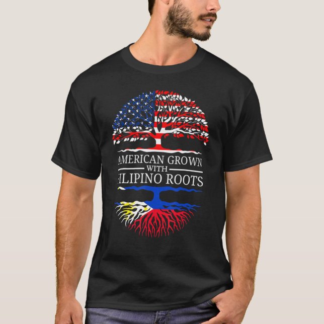 Camiseta Americano Cultivado com Filipino Roots Usa Flag Tr (Frente)