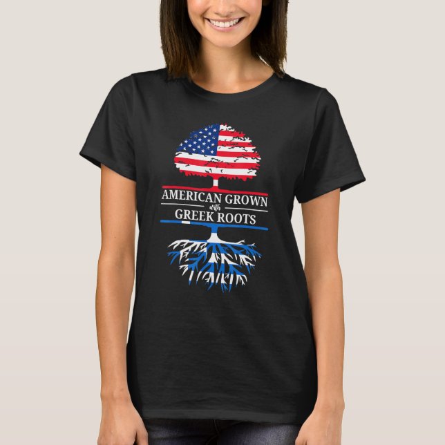 Camiseta Americano Cultivado Com Raízes Gregas Usa Bandeira (Frente)