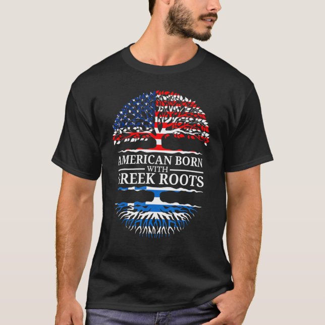 Camiseta Americano Cultivado Com Raízes Gregas Usa Bandeira (Frente)