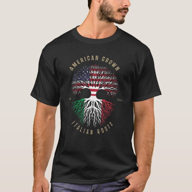 Camiseta Americano Cultivou Italiano Raízes América Bandeir (Frente)