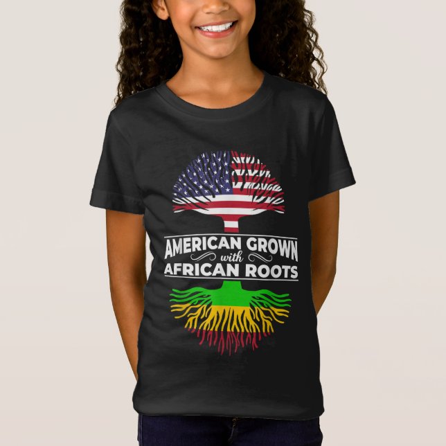 Camiseta Americano Cultivou Raízes Africanas EUA Bandeira H (Frente)