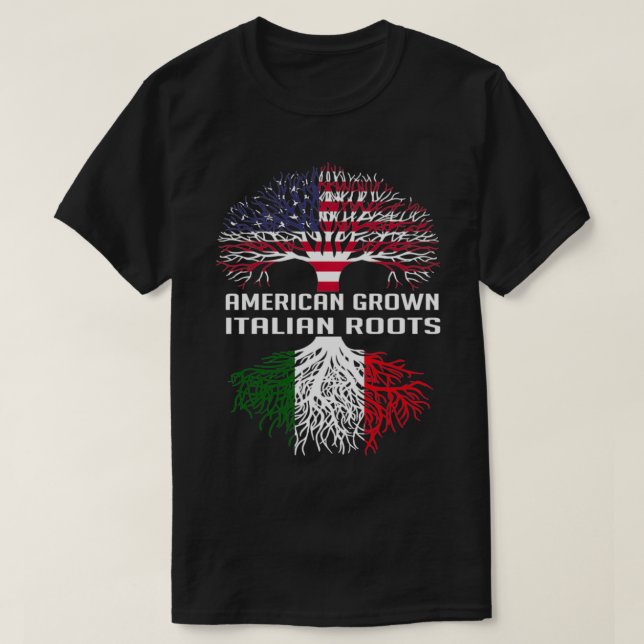 Camiseta Americano Cultivou Raízes Italianas Bandeiras Ital (Frente do Design)