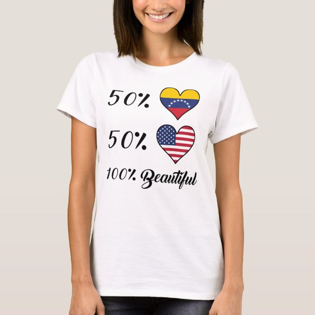 Camiseta Americano do venezuelano 50% de 50% 100% bonito (Frente)