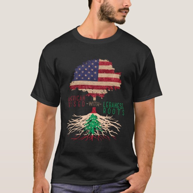 Camiseta Americano Levantado Com Raízes Libanesas Líbano Us (Frente)