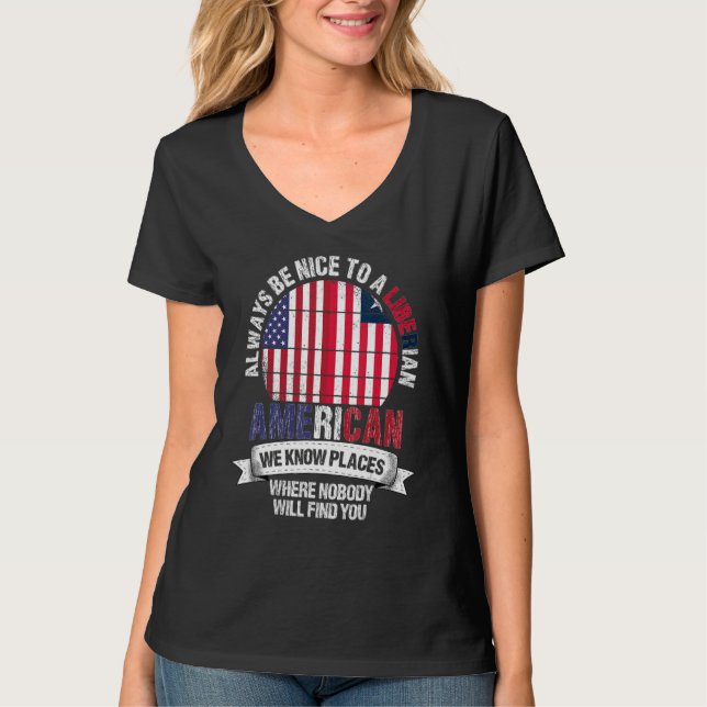 Camiseta Americano Liberiano Conhecemos Lugares onde Countr (Frente)